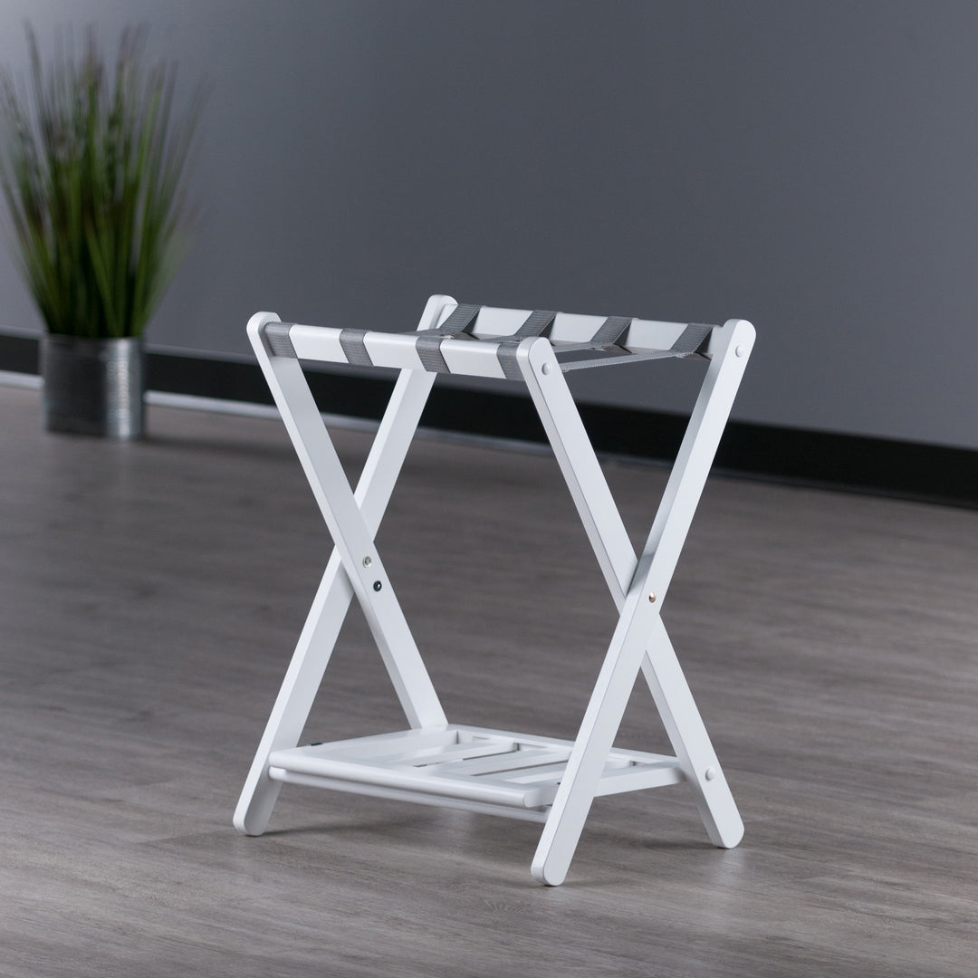 Raya Luggage Rack with Shelf, White