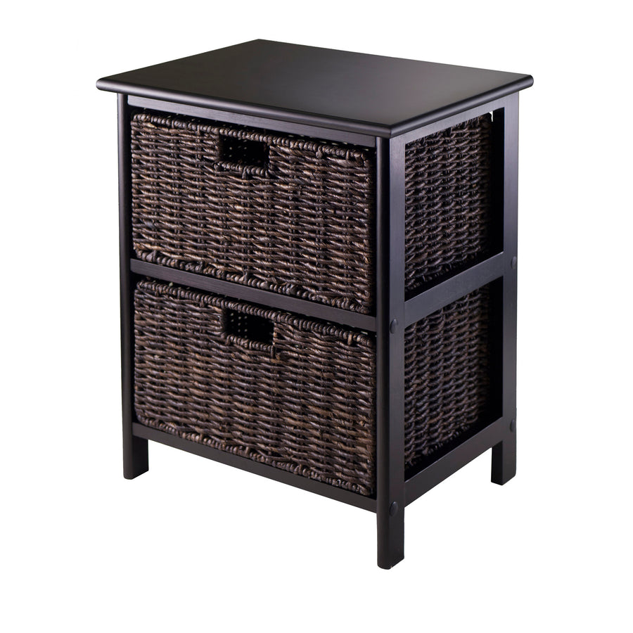 Omaha Storage Rack with 2 Foldable Corn Husk Baskets, Black and Chocolate