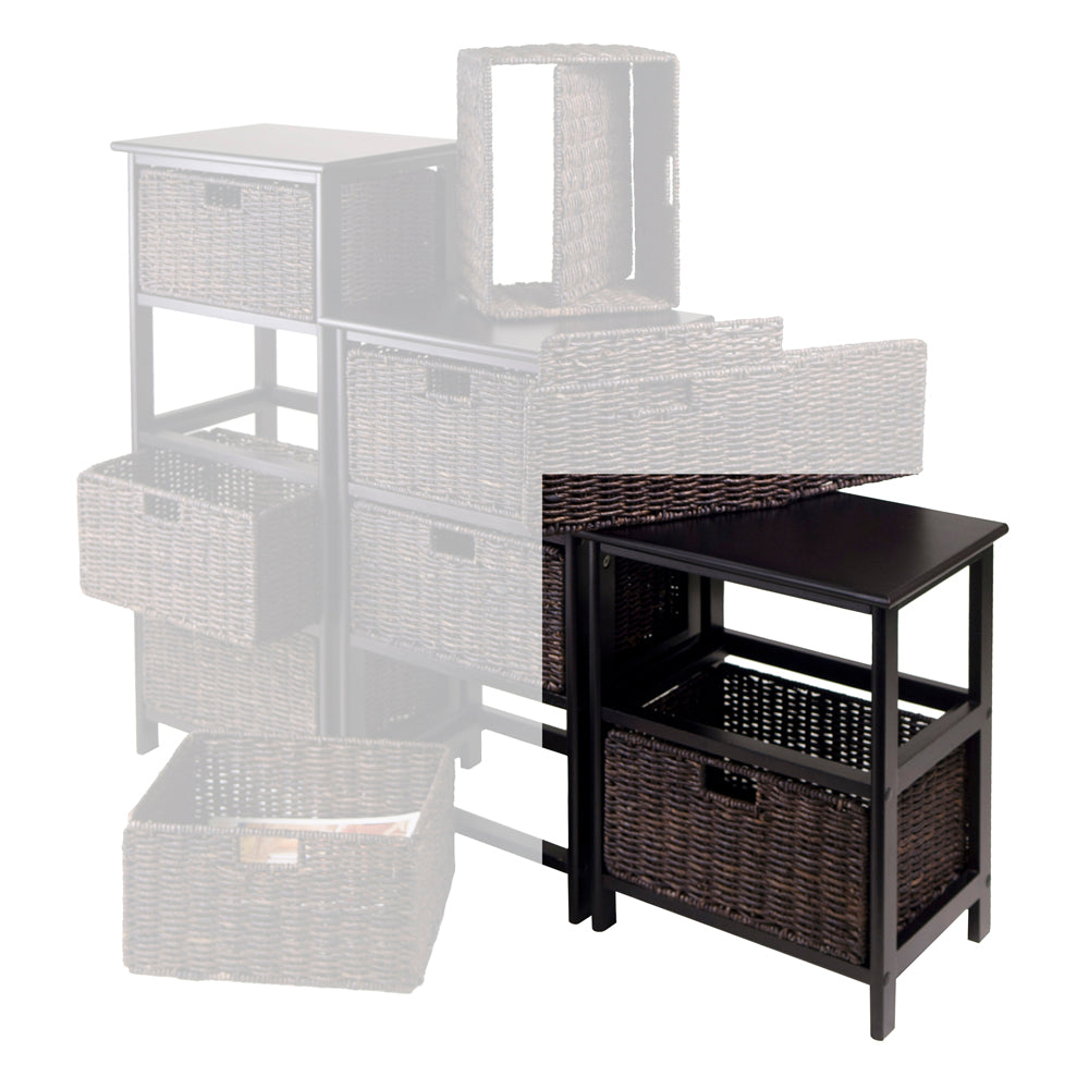 Omaha Storage Rack with 2 Foldable Corn Husk Baskets, Black and Chocolate