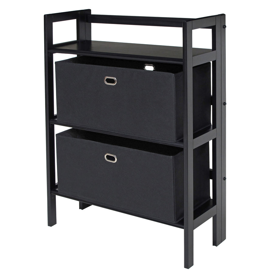 Torino 3-Pc Foldable Shelf with 2 Foldable Wide Fabric Baskets, Black