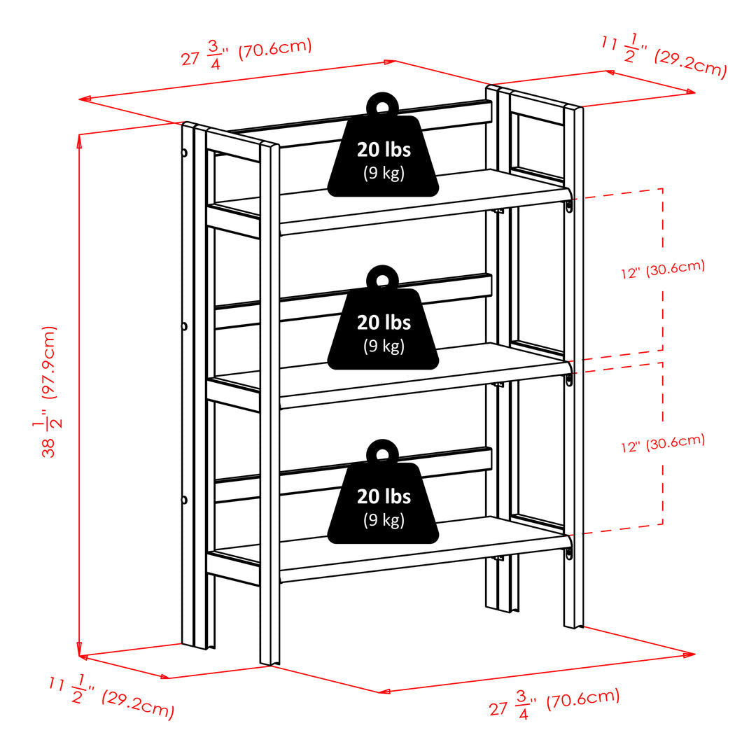 Torino 3-Pc Foldable Shelf with 2 Foldable Wide Fabric Baskets, Black