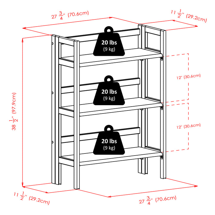 Torino 3-Pc Foldable Shelf with 2 Foldable Wide Fabric Baskets, Black