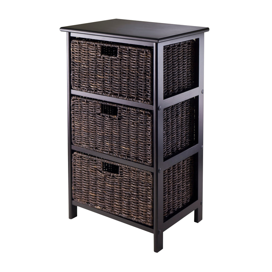 Omaha Storage Rack with 3 Foldable Corn Husk Baskets, Black and Chocolate