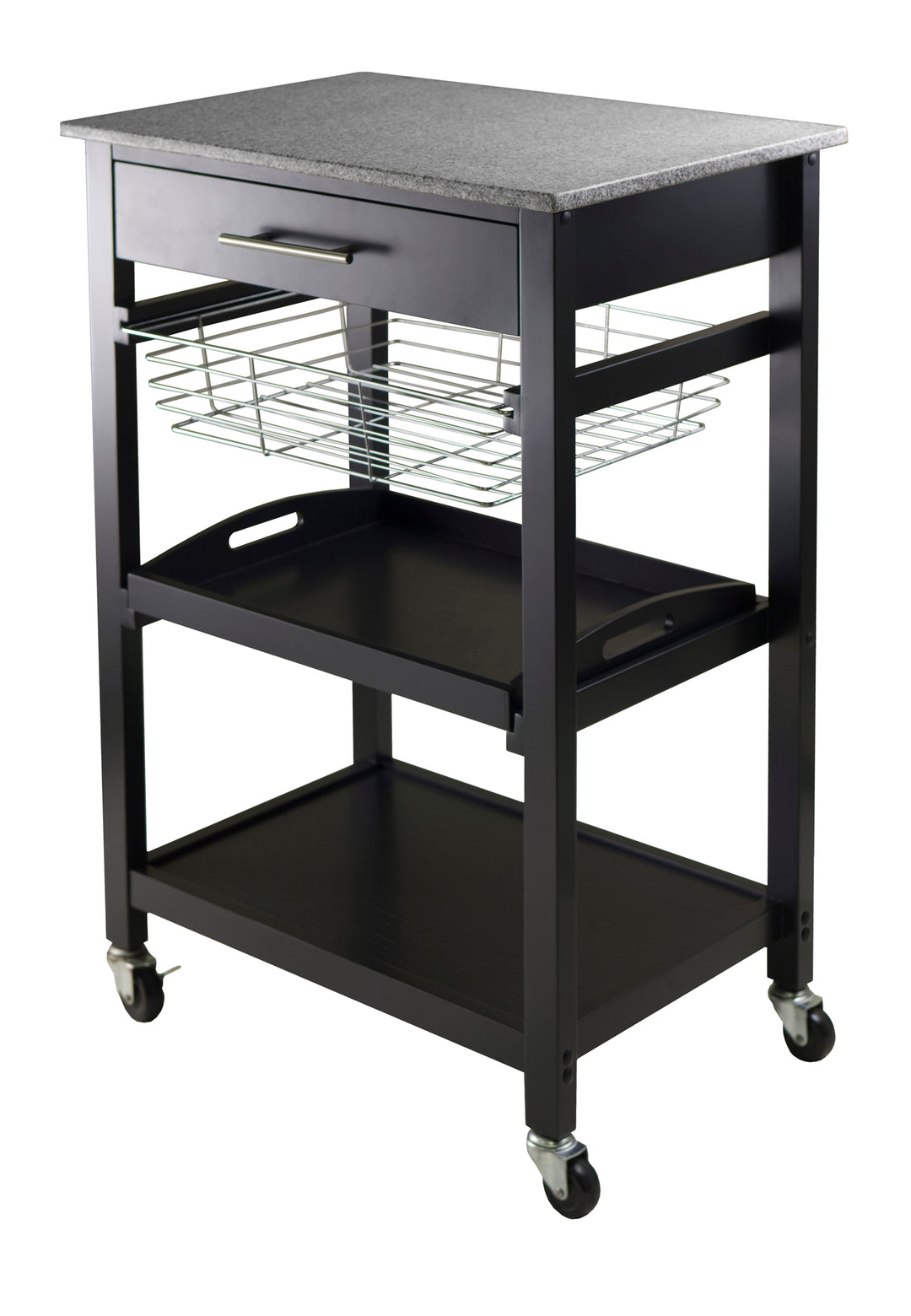 Julia Utility Kitchen Cart, Granite Top, Black 