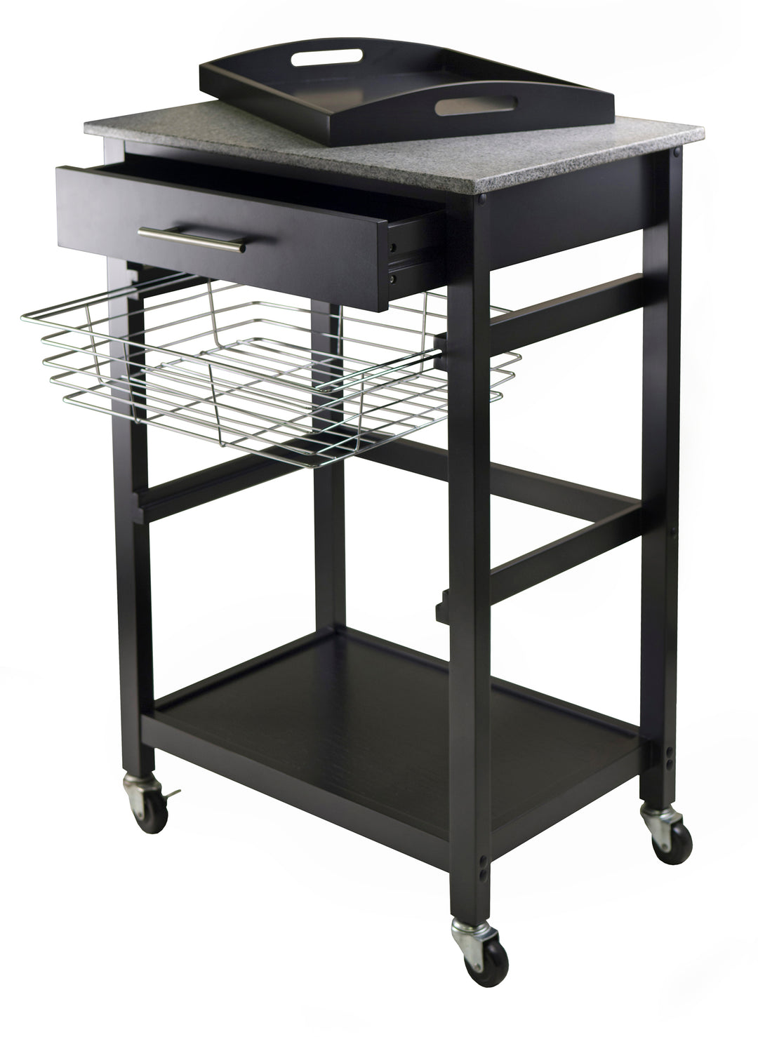 Julia Utility Kitchen Cart, Granite Top, Black