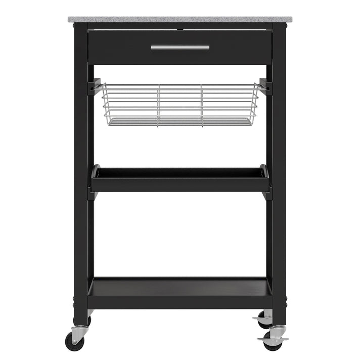 Julia Utility Kitchen Cart, Granite Top, Black