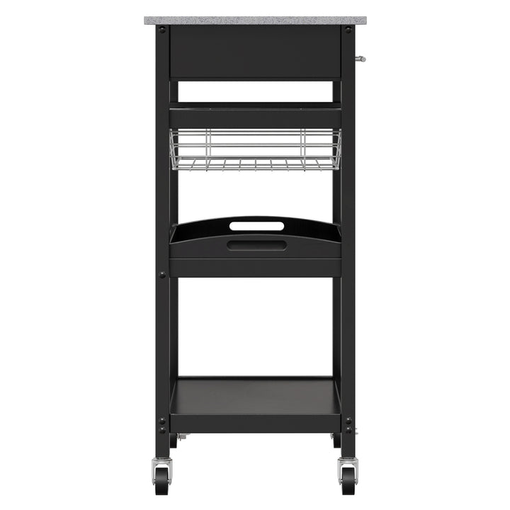 Julia Utility Kitchen Cart, Granite Top, Black