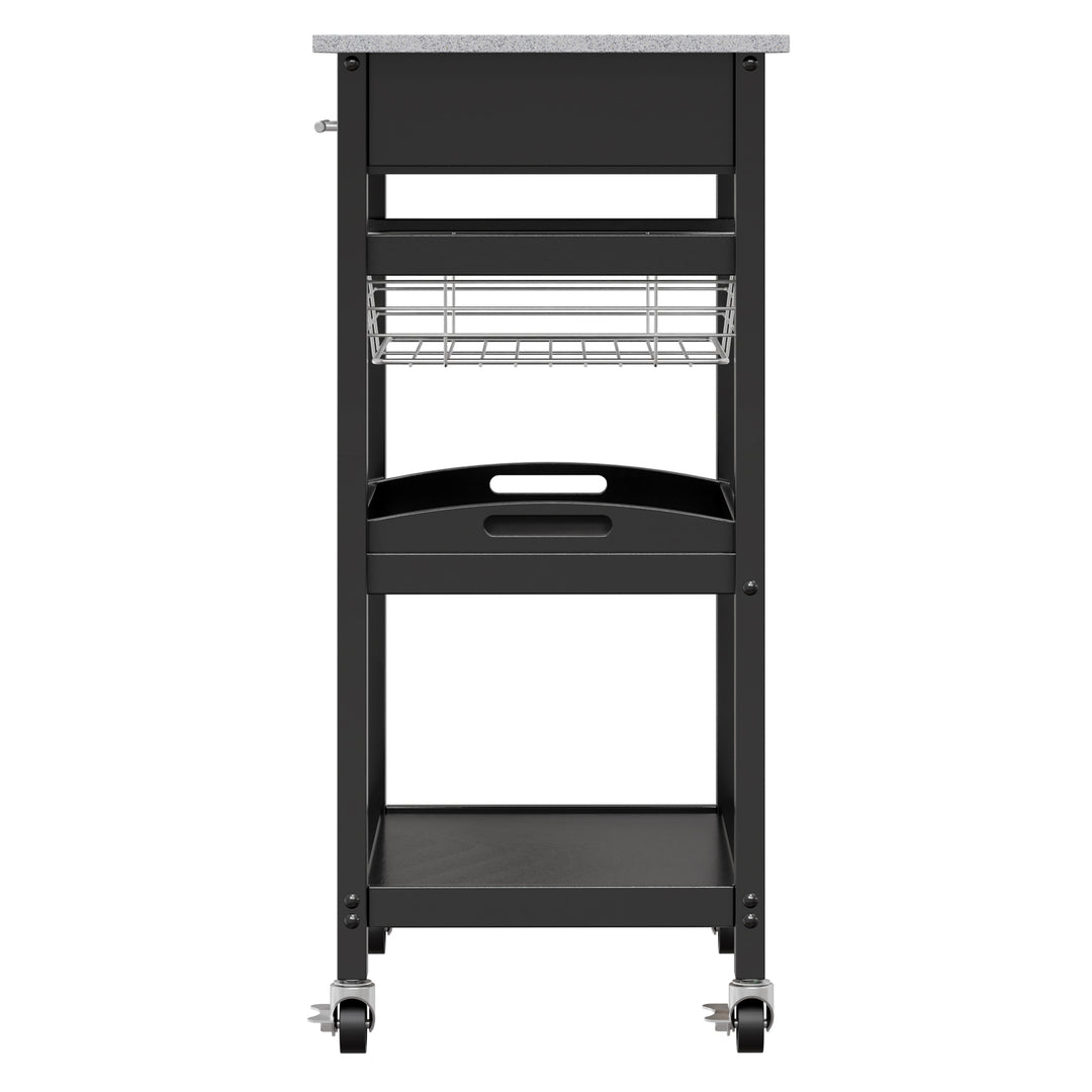 Julia Utility Kitchen Cart, Granite Top, Black