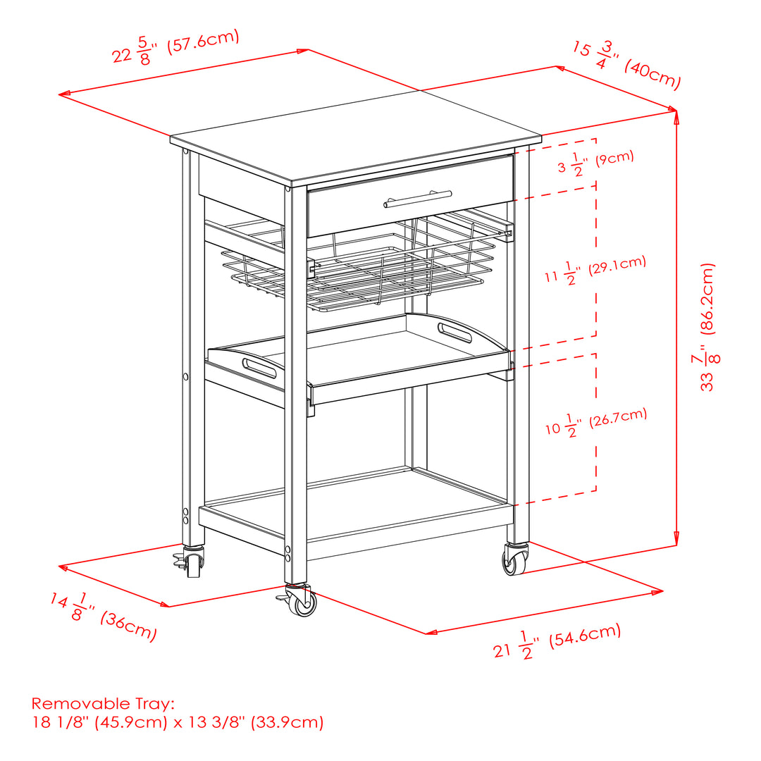 Julia Utility Kitchen Cart, Granite Top, Black