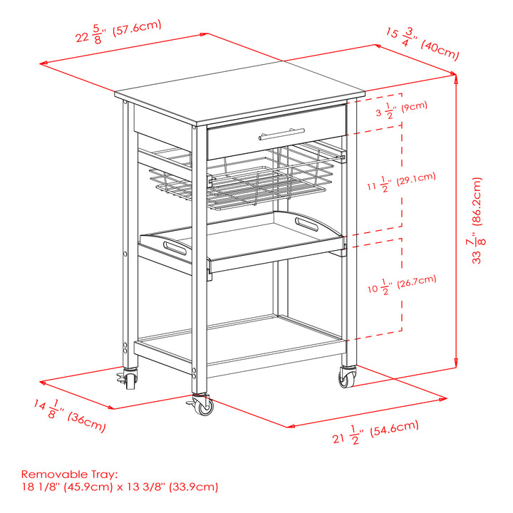 Julia Utility Kitchen Cart, Granite Top, Black