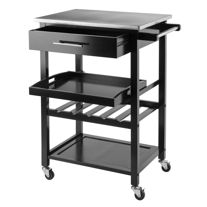 Anthony Kitchen Utility Cart, Stainless Steel Top, Black