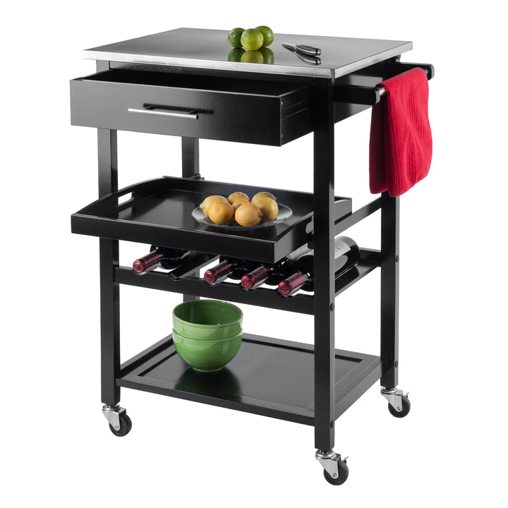 Anthony Kitchen Utility Cart, Stainless Steel Top, Black