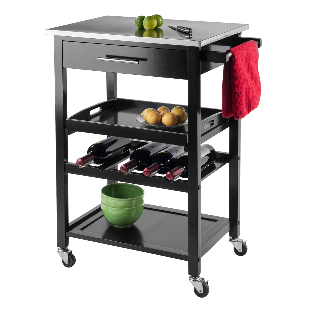 Anthony Kitchen Utility Cart, Stainless Steel Top, Black