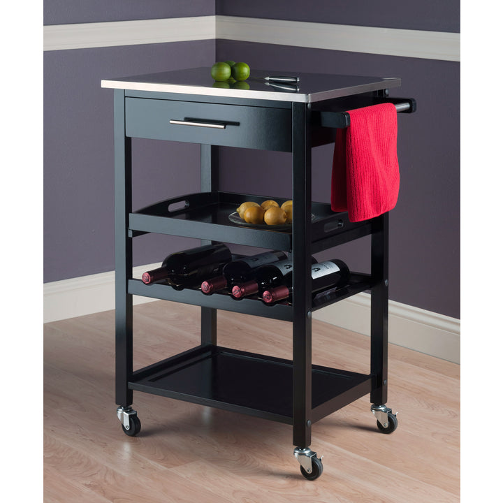 Anthony Kitchen Utility Cart, Stainless Steel Top, Black