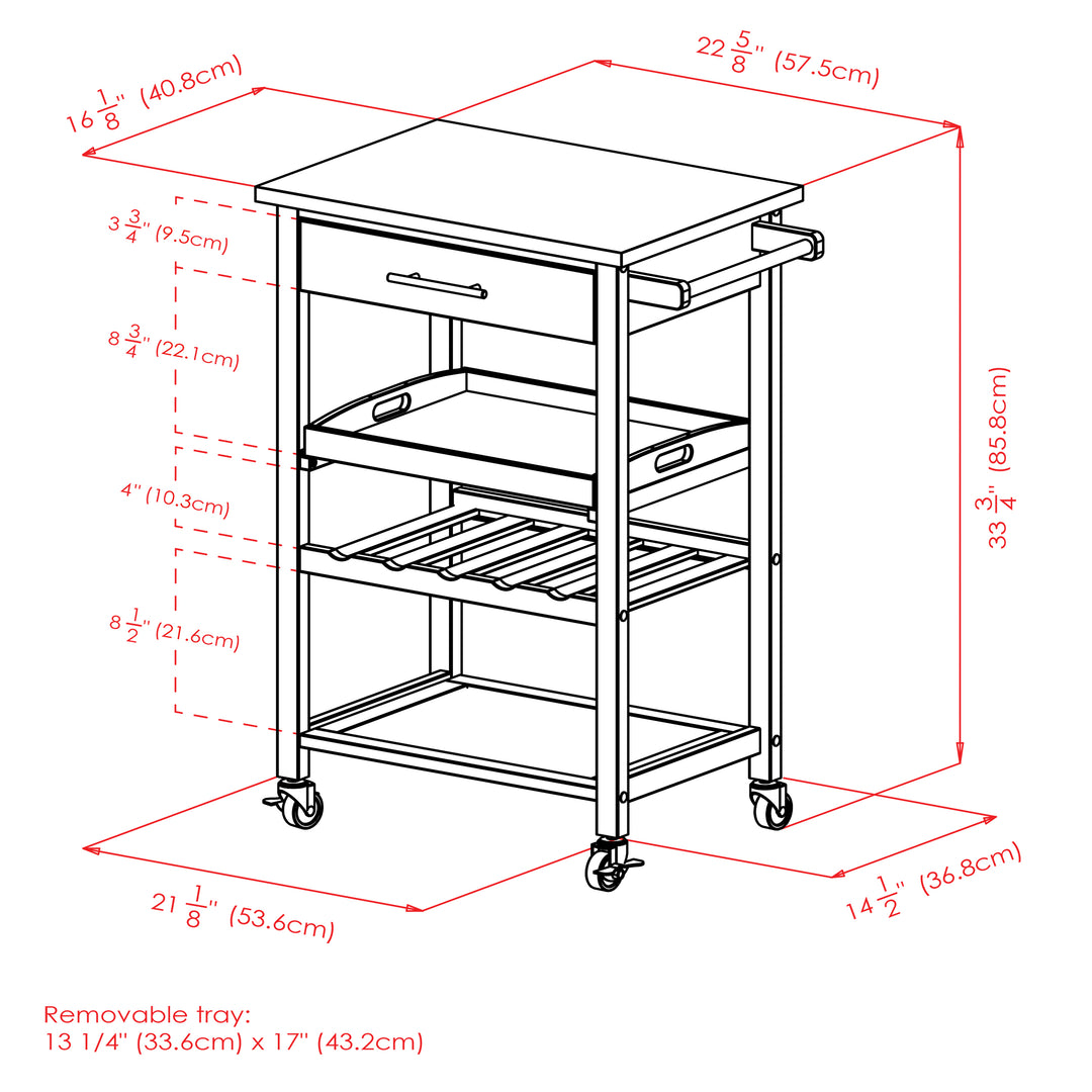 Anthony Kitchen Utility Cart, Stainless Steel Top, Black