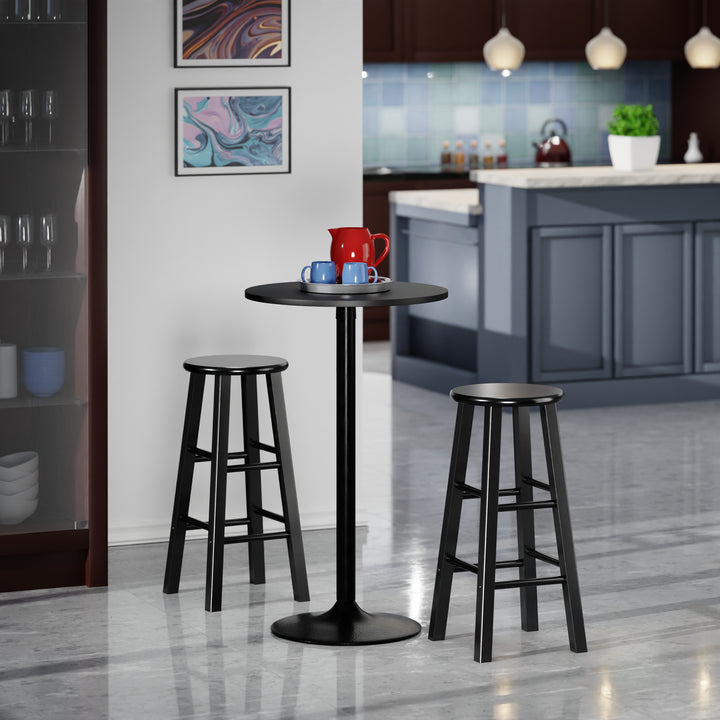 Obsidian 3-Pc Round Pub Table and Round Seat Bar Stools, Black