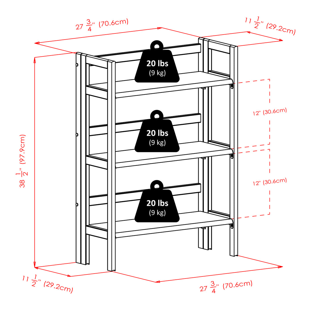 Torino 3-Pc Foldable Shelf with 2 Foldable Wide Fabric Baskets, Black and Chocolate