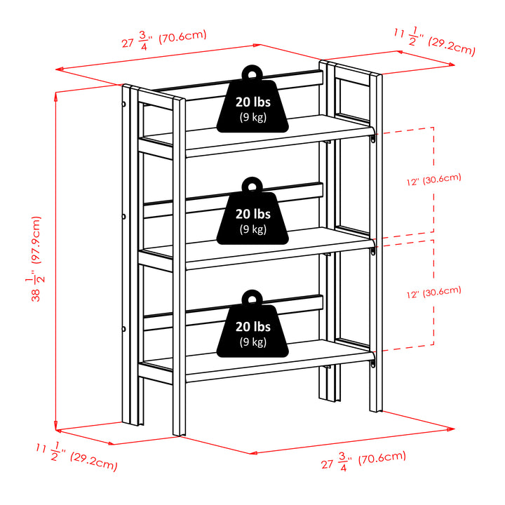 Torino 3-Pc Foldable Shelf with 2 Foldable Wide Fabric Baskets, Black and Chocolate