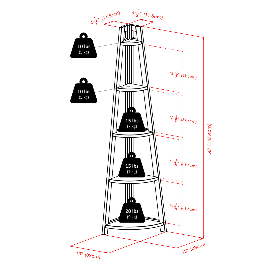 Adam 5-Tier A-Frame Corner Shelf, Black