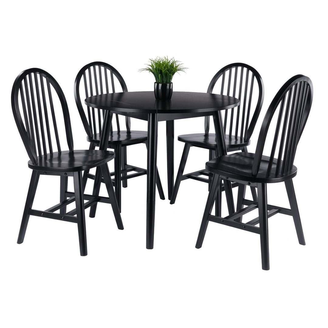 Moreno 5-Pc Set, Drop Leaf Table with Windsor Chairs, Black