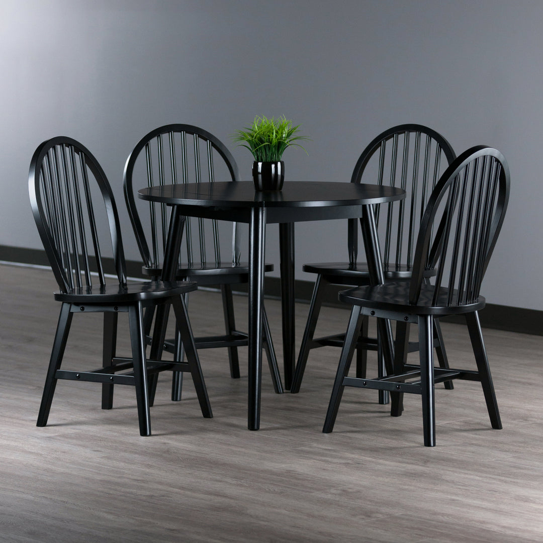 Moreno 5-Pc Set, Drop Leaf Table with Windsor Chairs, Black