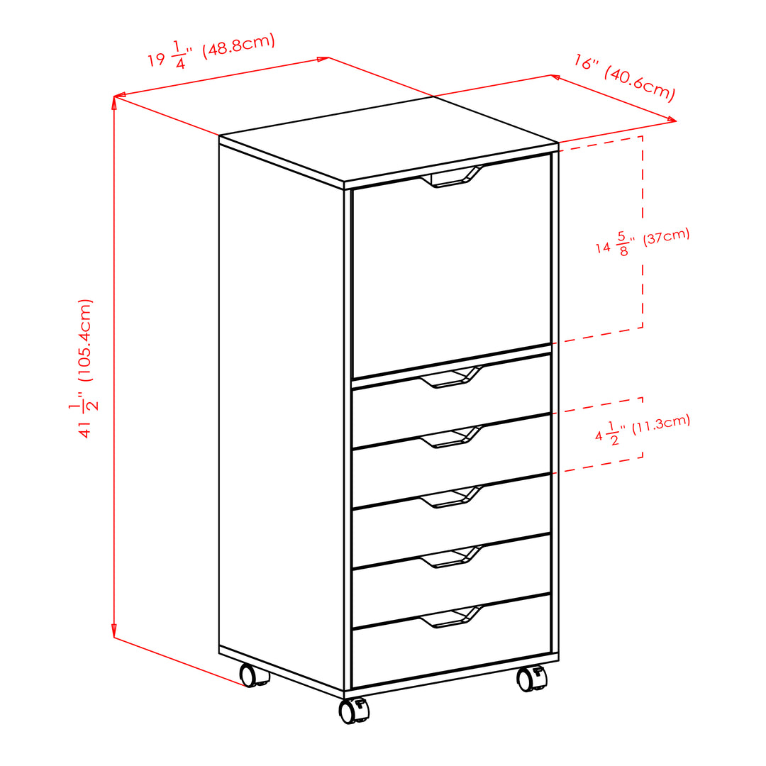 Halifax Tall Storage Cabinet, 5-Drawer, Black