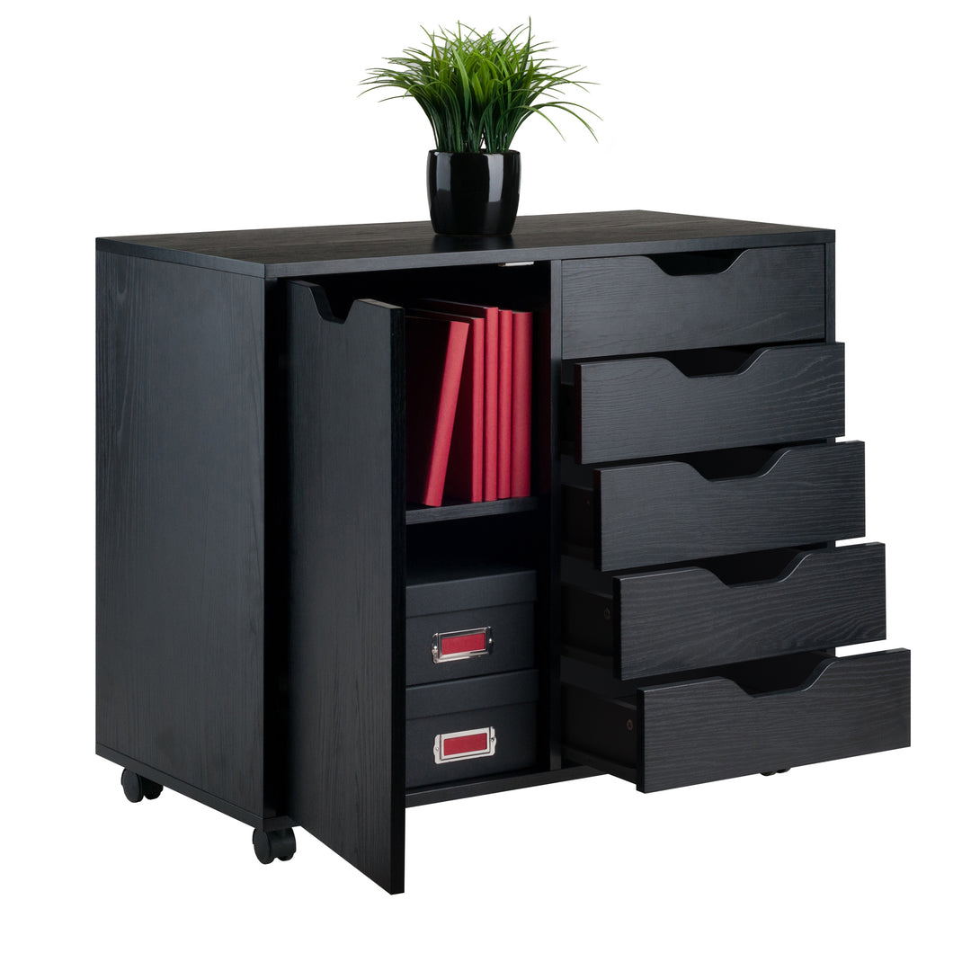 Halifax Wide Storage Cabinet, 5-Drawer, Black