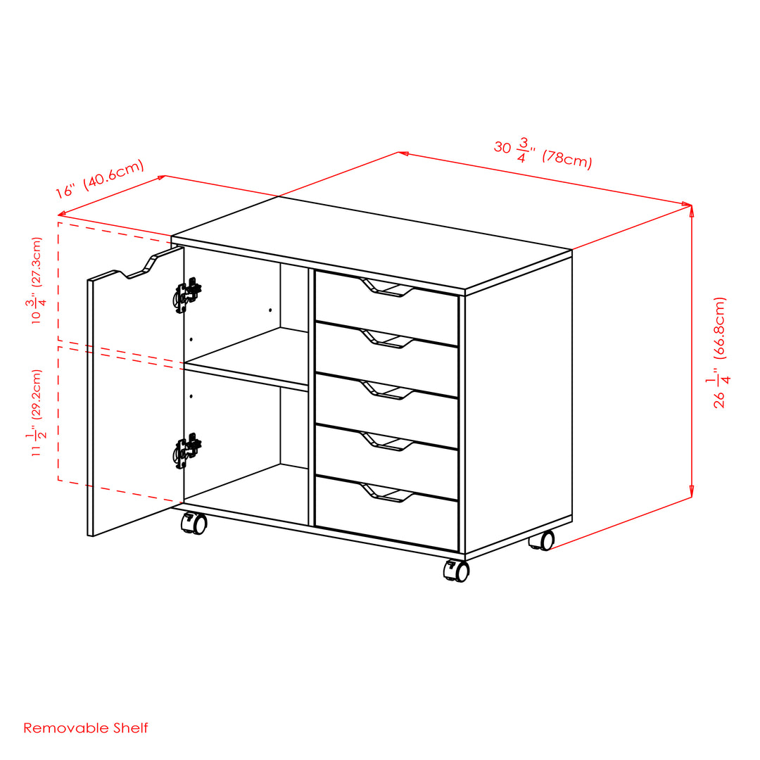 Halifax Wide Storage Cabinet, 5-Drawer, Black