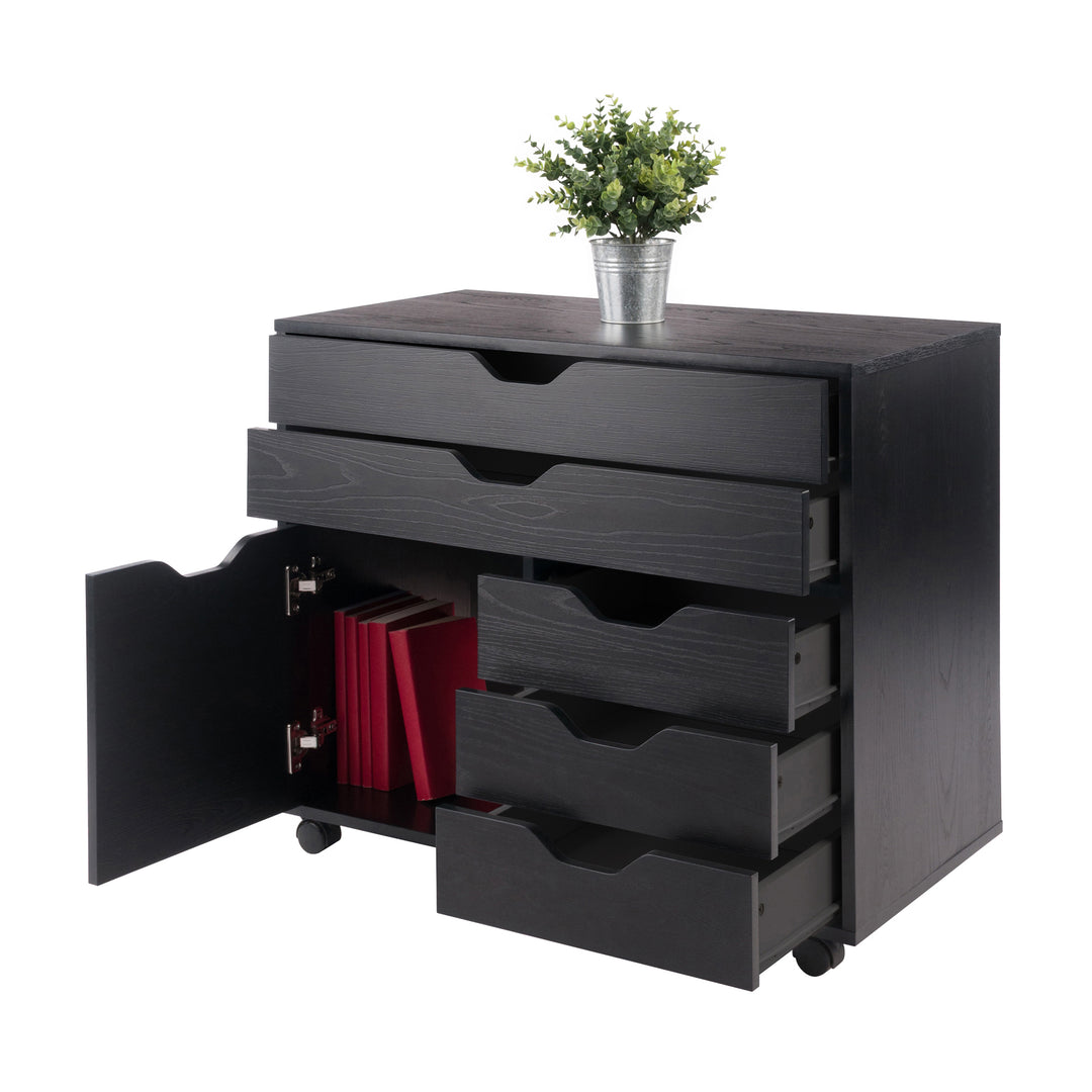 Halifax Wide Storage Cabinet, 3-Small & 2-Wide Drawers, Black