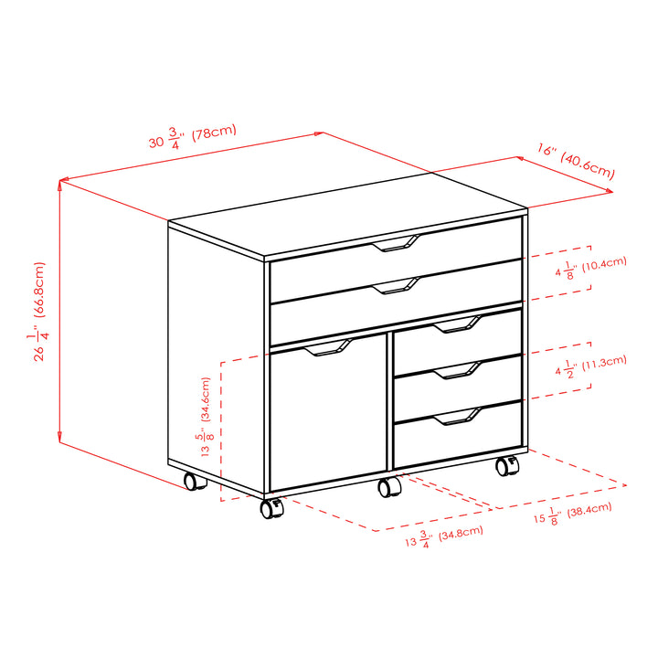 Halifax Wide Storage Cabinet, 3-Small & 2-Wide Drawers, Black