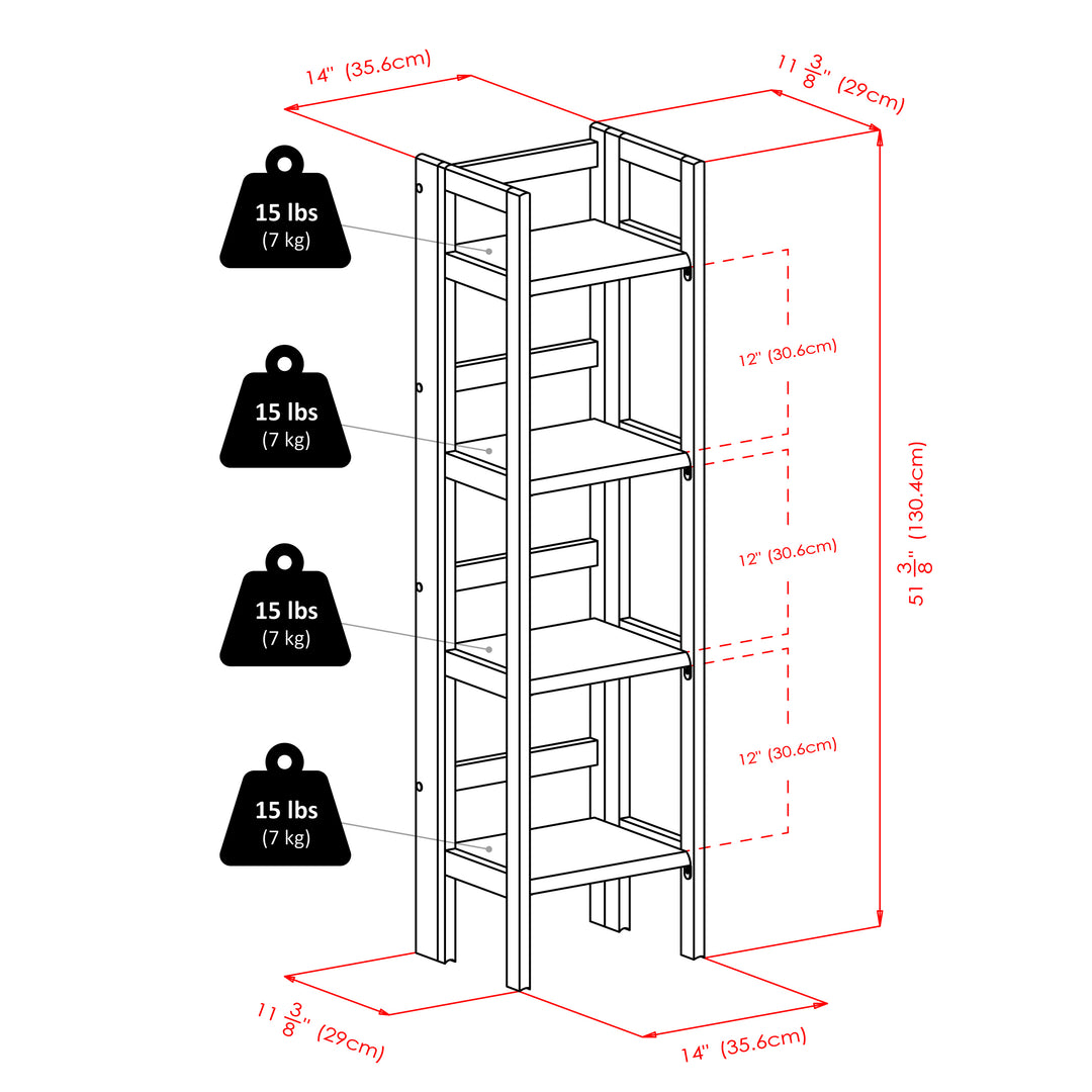 Terry 4-Tier Foldable Shelf, Narrow, Black