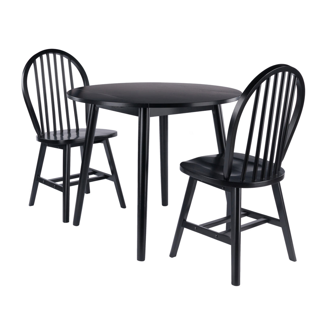 Moreno 3-Pc Set, Drop Leaf Table with Windsor Chairs, Black