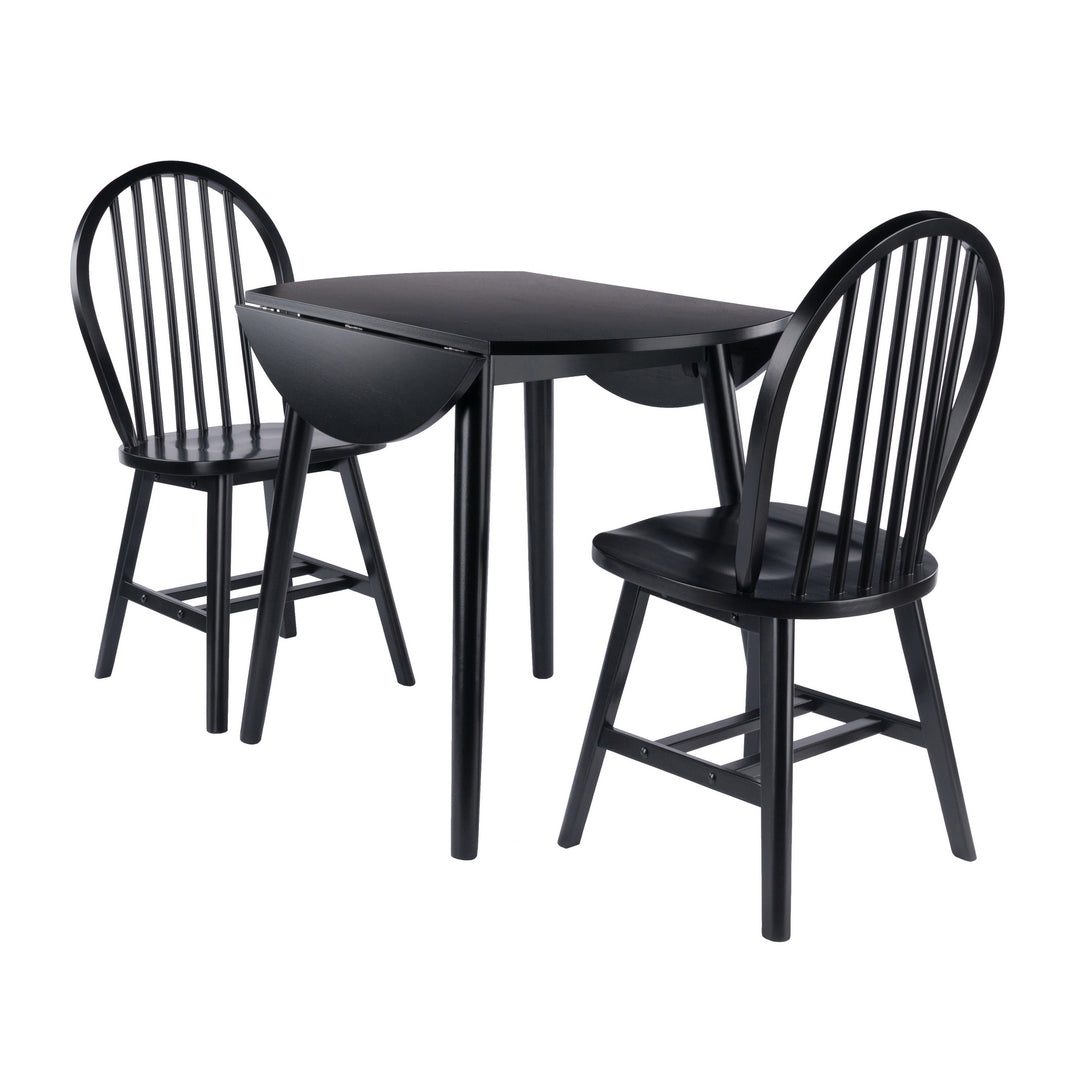 Moreno 3-Pc Set, Drop Leaf Table with Windsor Chairs, Black