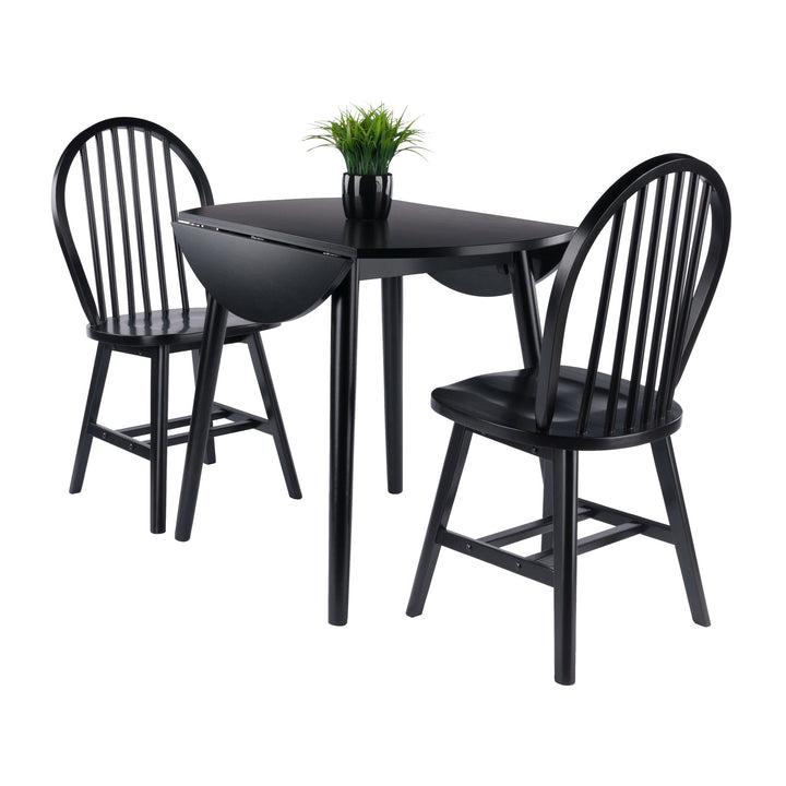 Moreno 3-Pc Set, Drop Leaf Table with Windsor Chairs, Black