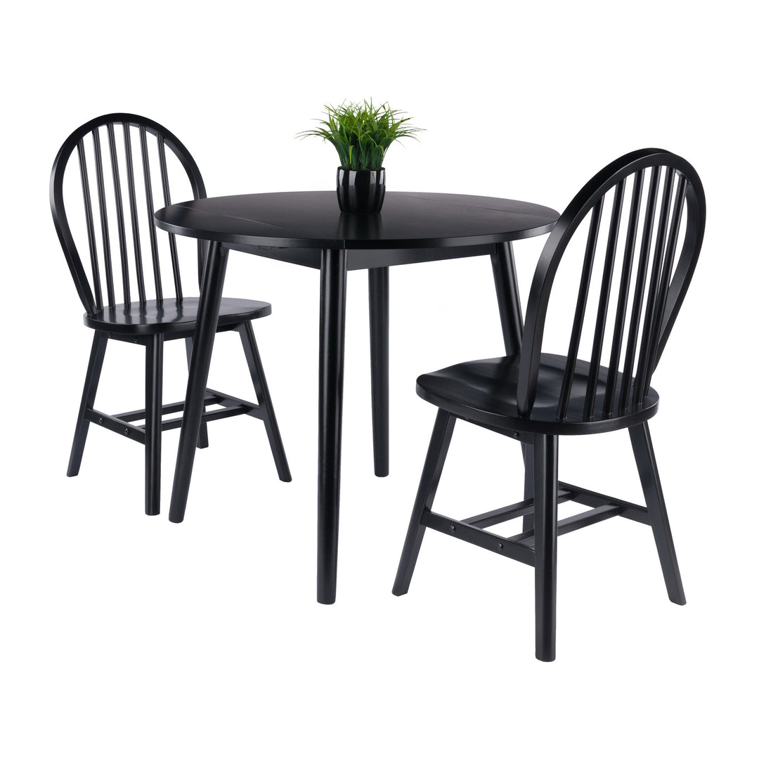 Moreno 3-Pc Set, Drop Leaf Table with Windsor Chairs, Black