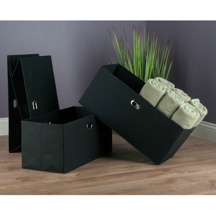 Torino 3-Pc Foldable Fabric Basket Set, Black