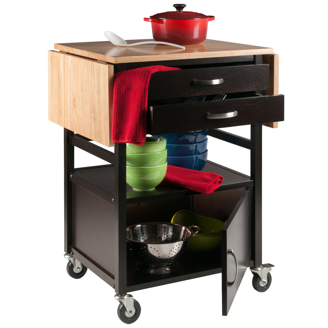 Bellini Drop Leaf Kitchen Cart, Coffee and Natural