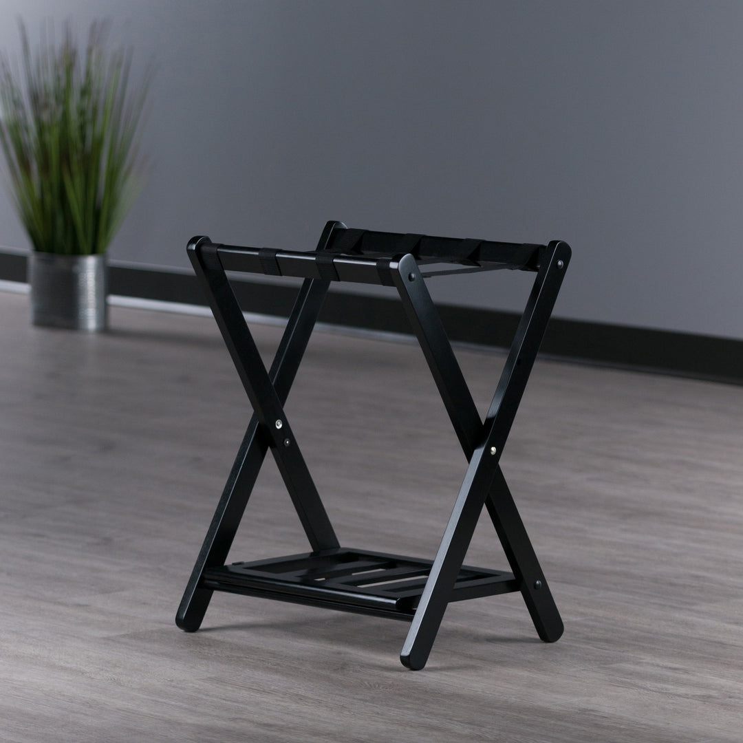 Raya Luggage Rack with Shelf, Black