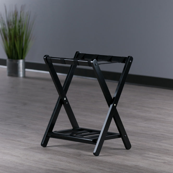 Raya Luggage Rack with Shelf, Black