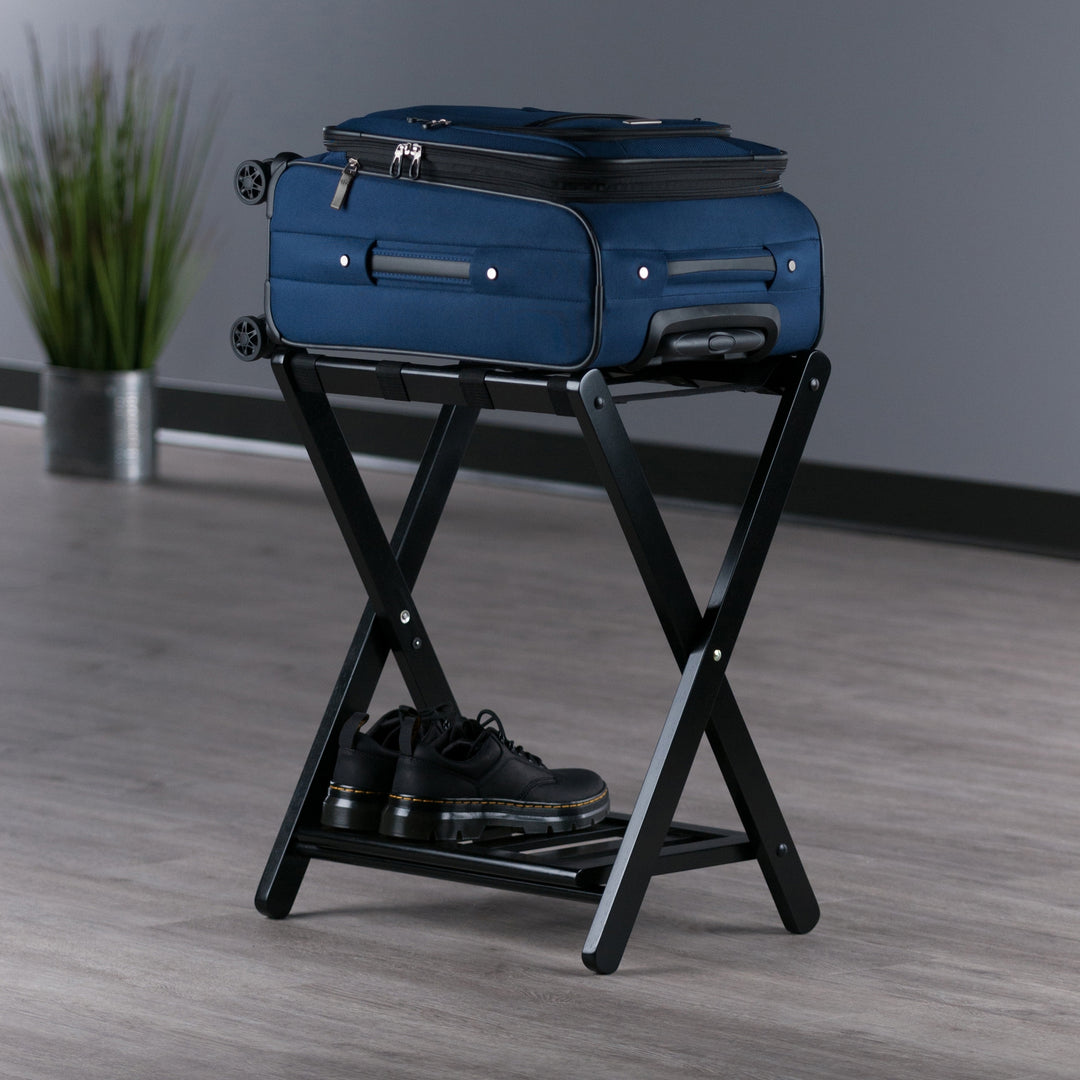 Raya Luggage Rack with Shelf, Black