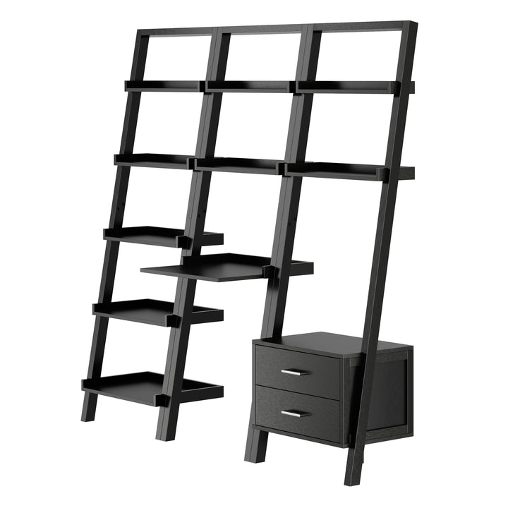 Bellamy 3-Pc Leaning Desk & Shelf Set, Black