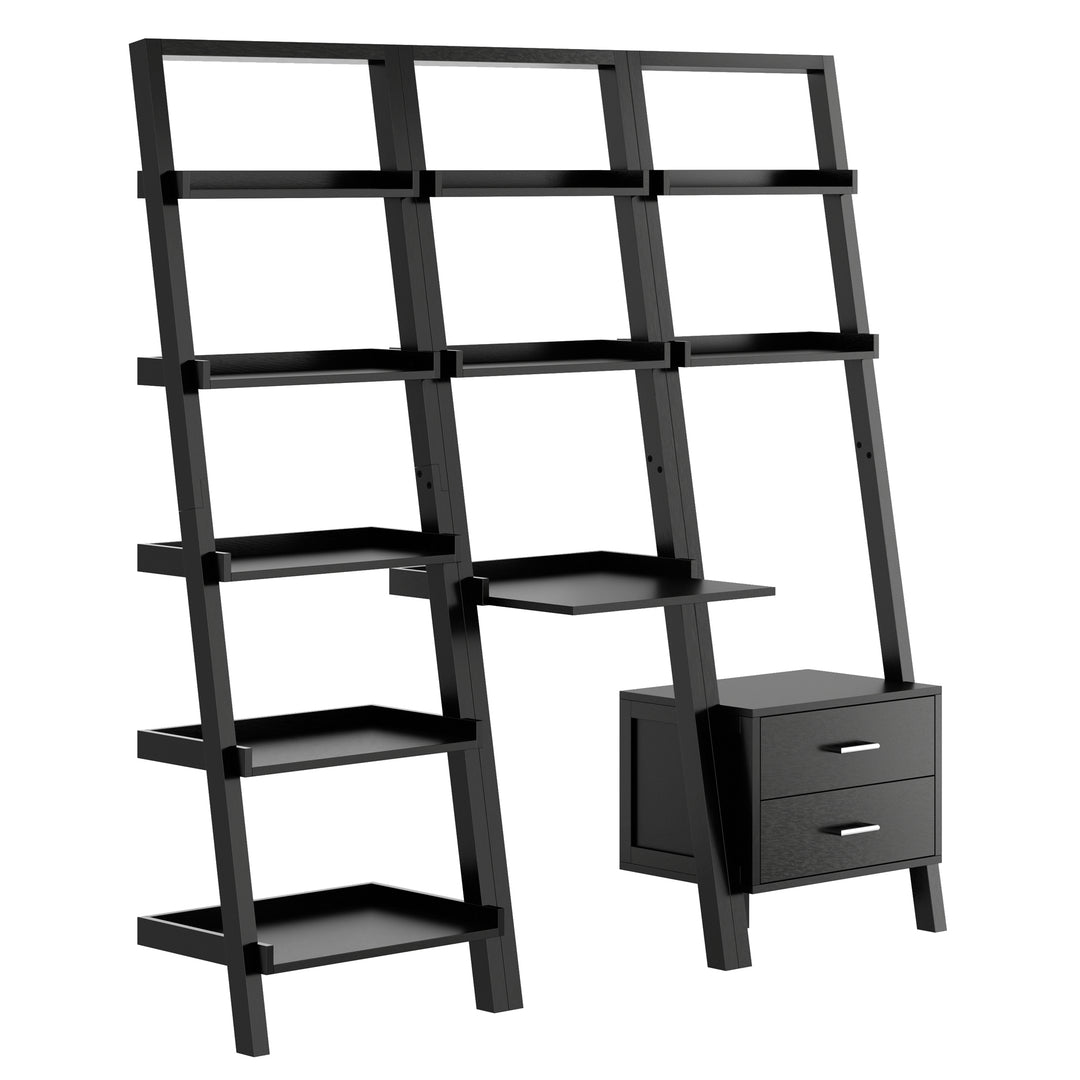 Bellamy 3-Pc Leaning Desk & Shelf Set, Black