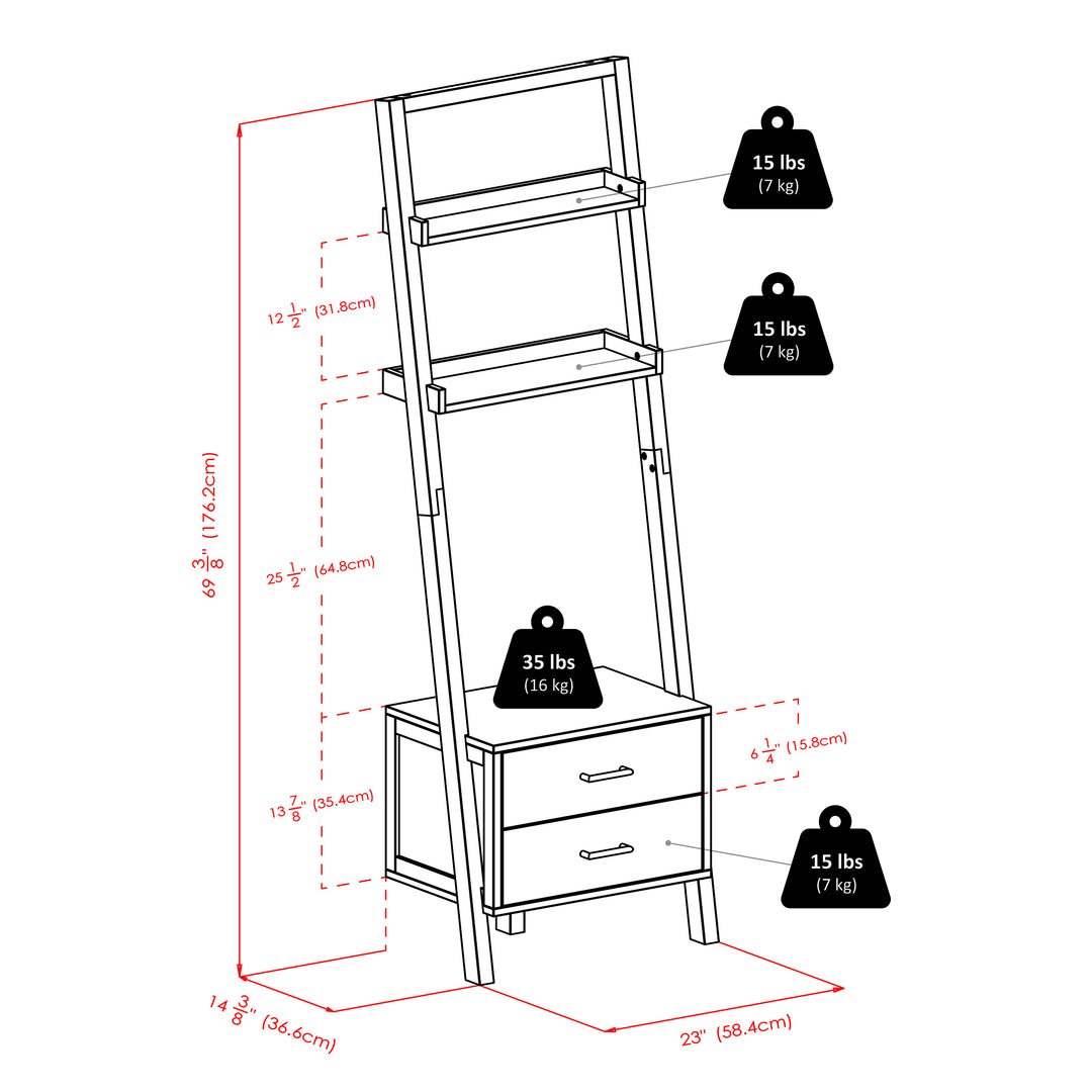 Bellamy 2-Drawer Leaning Shelf, Black