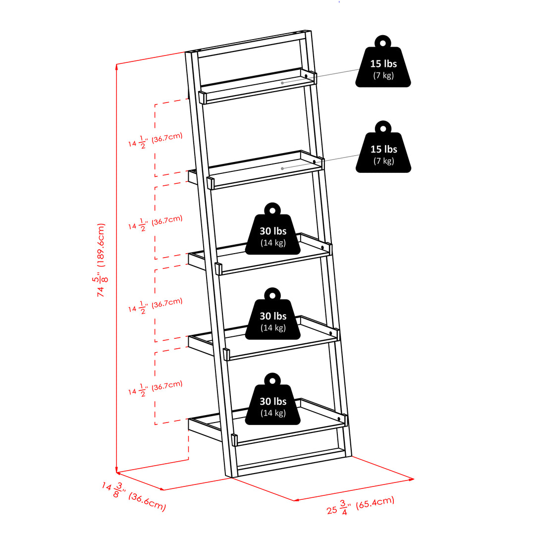 Bailey 5-Tier Leaning Shelf, Black