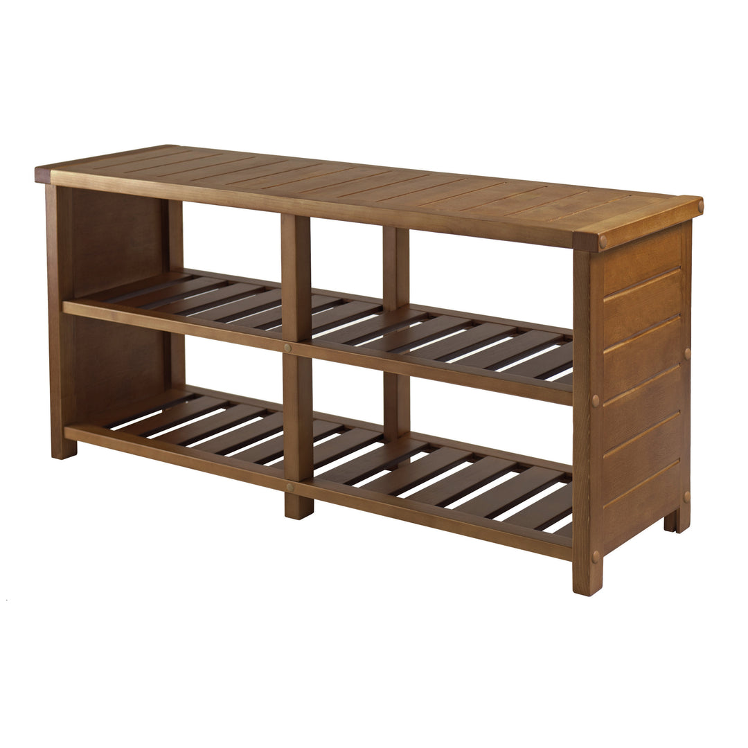 Keystone Bench, 2-Tier Shoe Storage, Teak