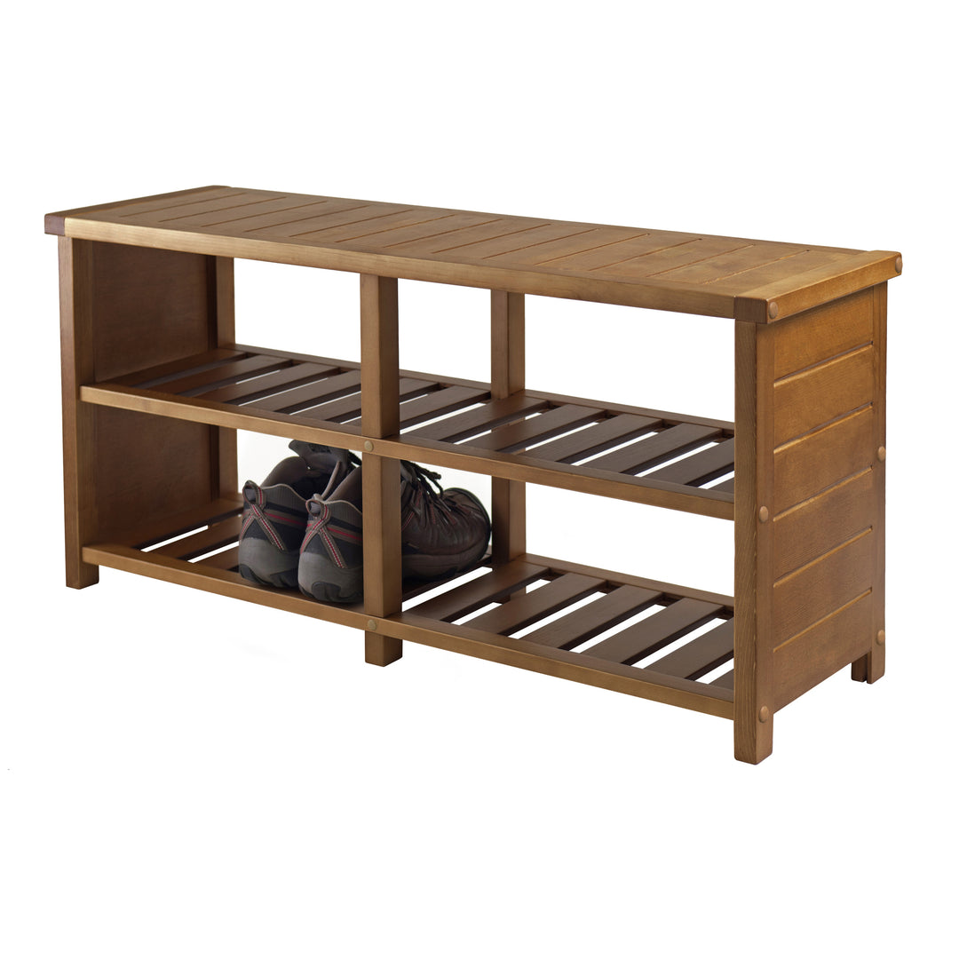 Keystone Bench, 2-Tier Shoe Storage, Teak