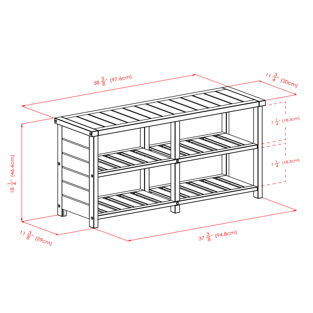 Keystone Bench, 2-Tier Shoe Storage, Teak