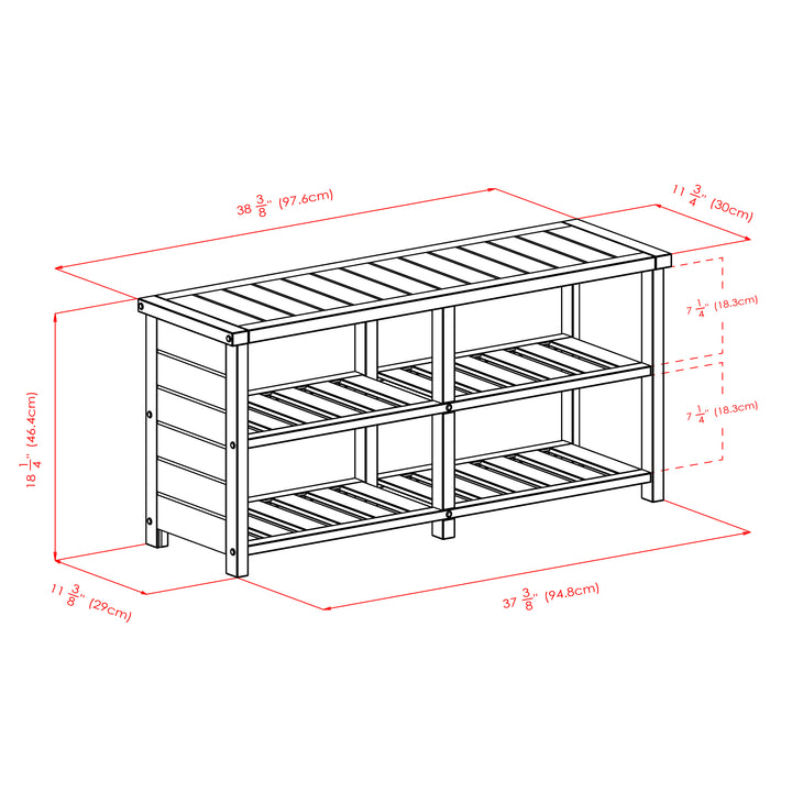 Keystone Bench, 2-Tier Shoe Storage, Teak