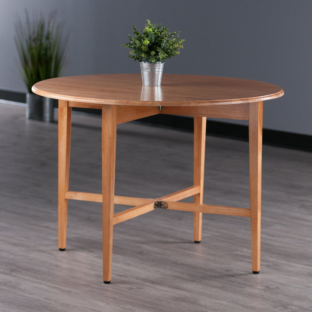 Hannah Double Drop Leaf Round Dining Table, Light Oak