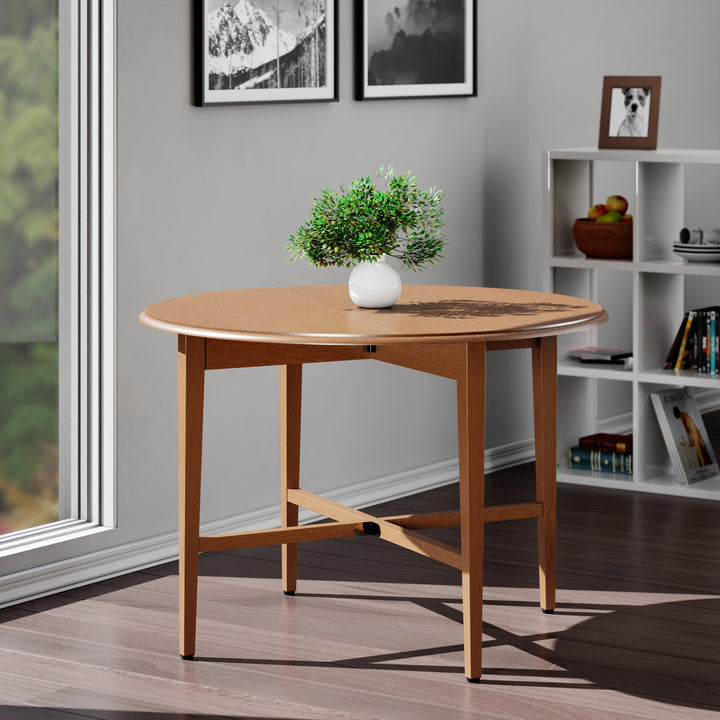 Hannah Double Drop Leaf Round Dining Table, Light Oak